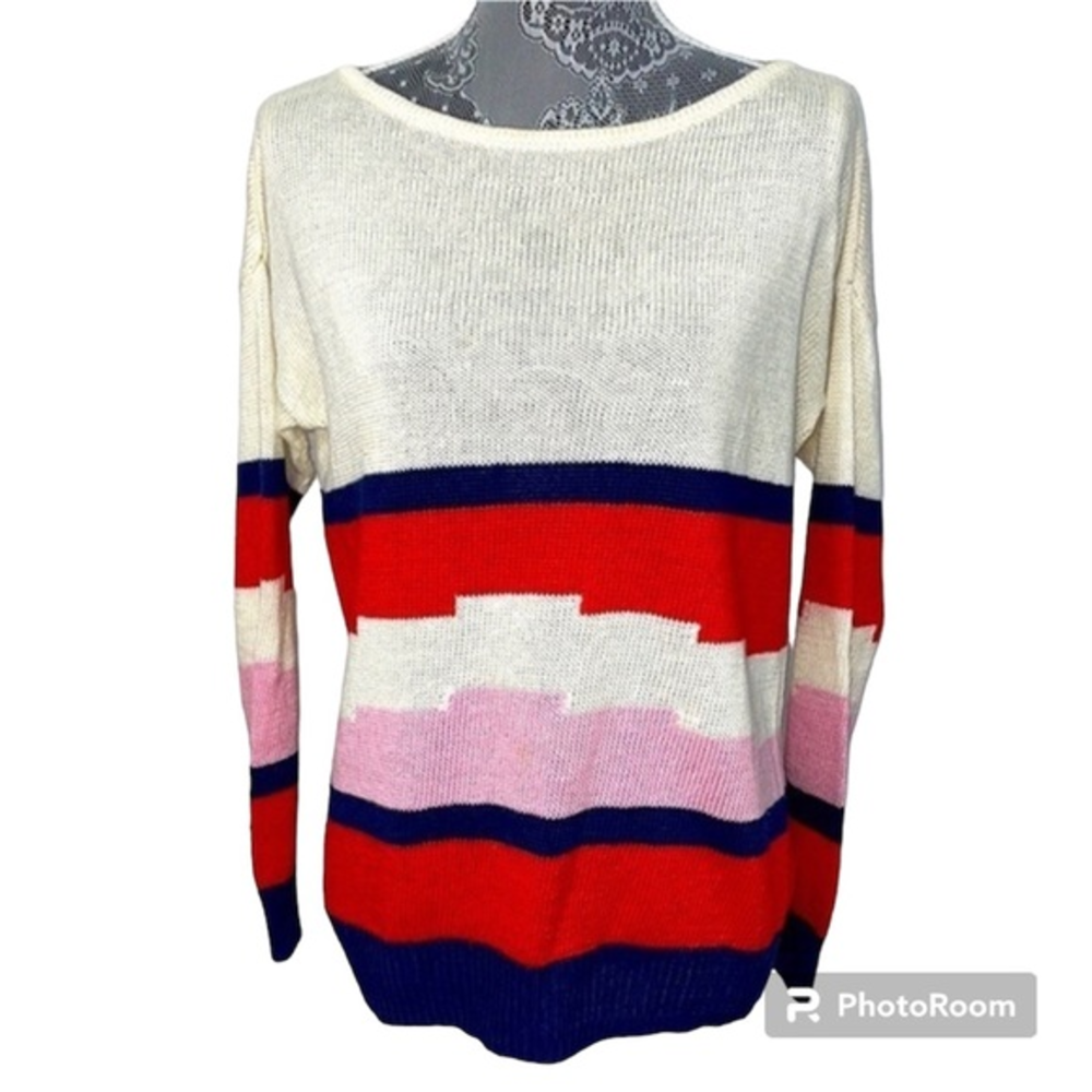Madewell‎ women’s Medium 100% Linen long sleeve boat neck striped sweater. EUC